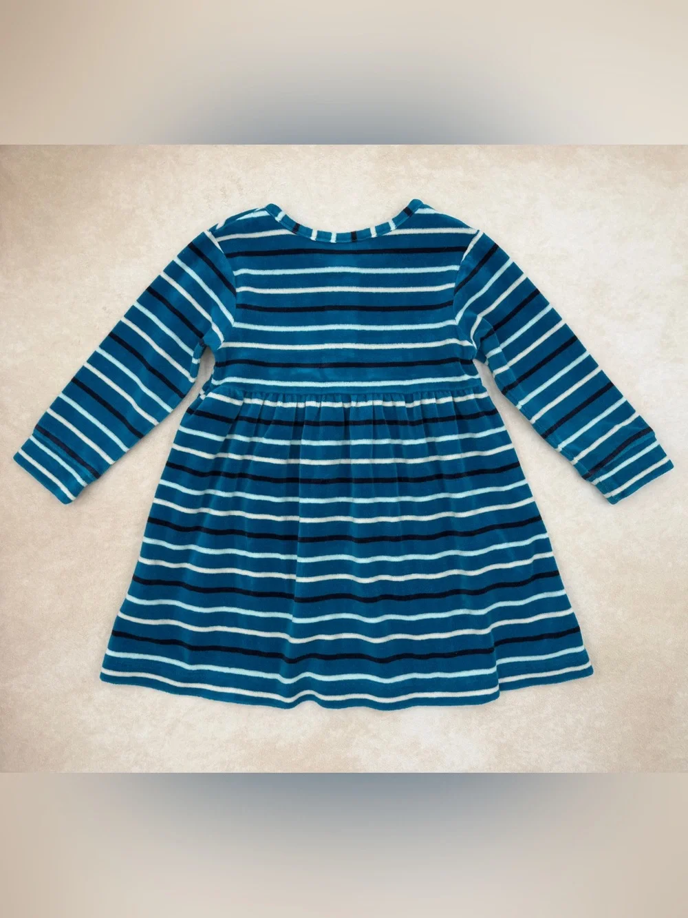 Hanna Andersson Teal and Navy Striped Velour Dress 90
